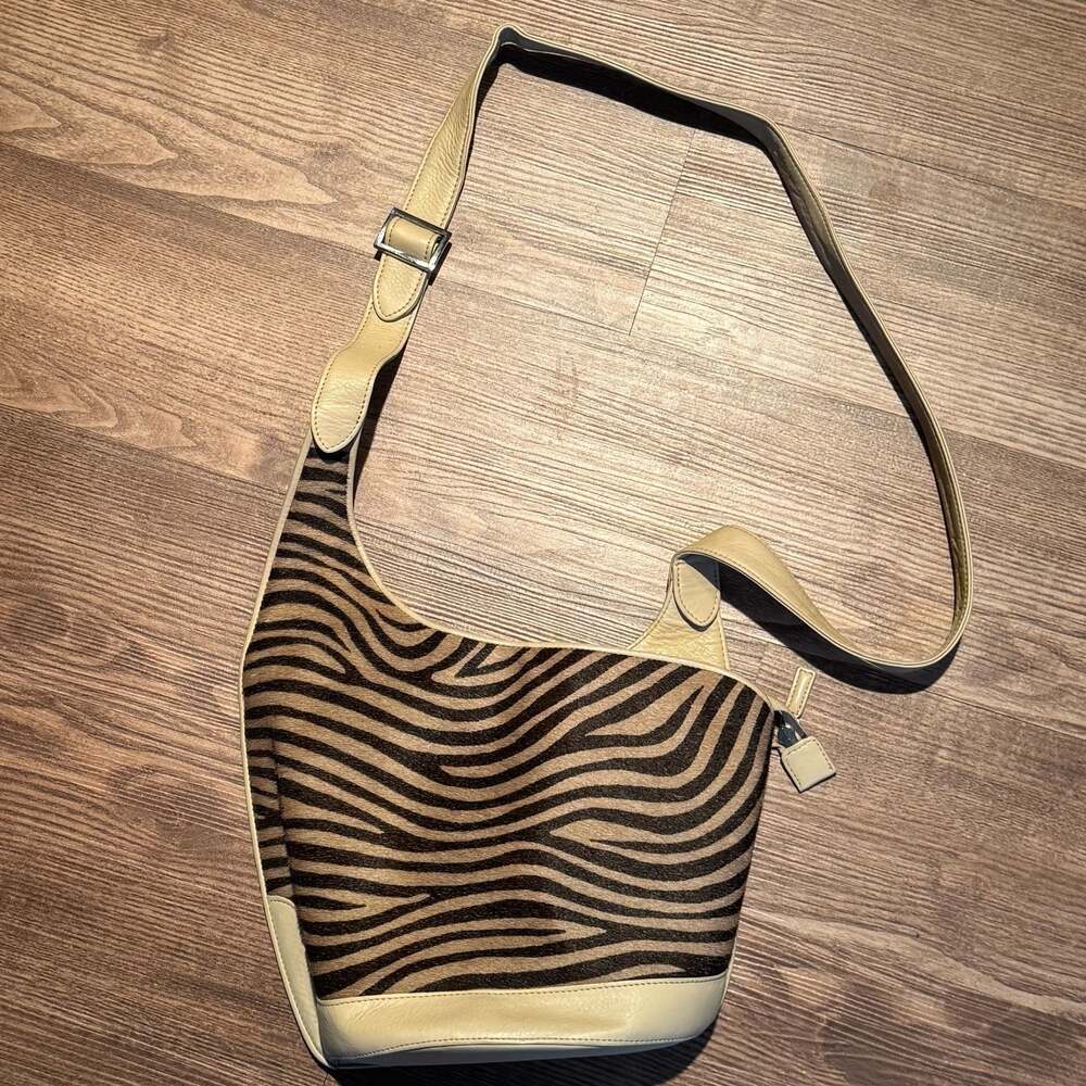 Vintage Sabina New York Zebra Cowhide Leather Crossbody Shoulder Bag Y2K